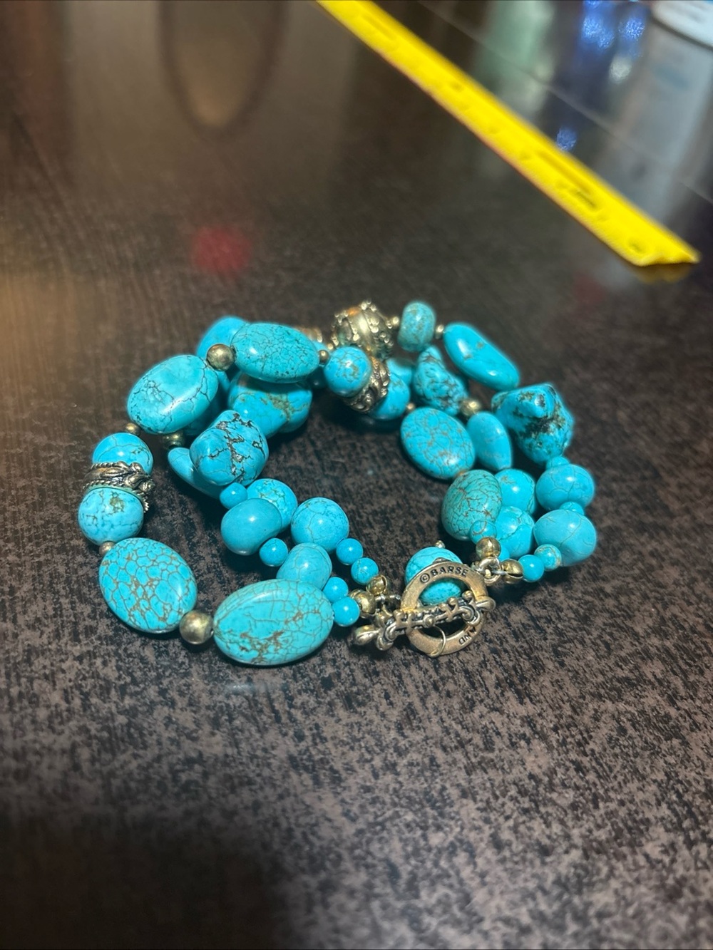 Barse Thialand, turquoises? Style bracelet. 3 strand (not a stretch bracelet)